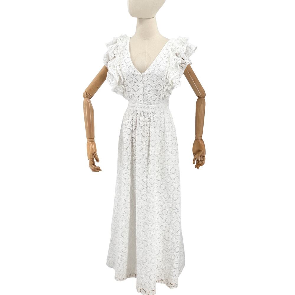 J.Crew White Cotton Eyelet Ruffle Maxi Dress